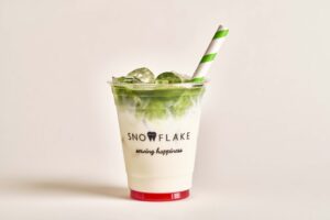 Watermelon matcha iced drink with ceremonial matcha and watermelon at Snowflake Gelato